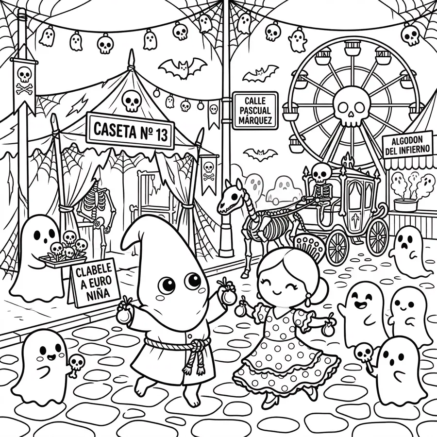 Lámina para colorear: Capuki en la Feria de Abril